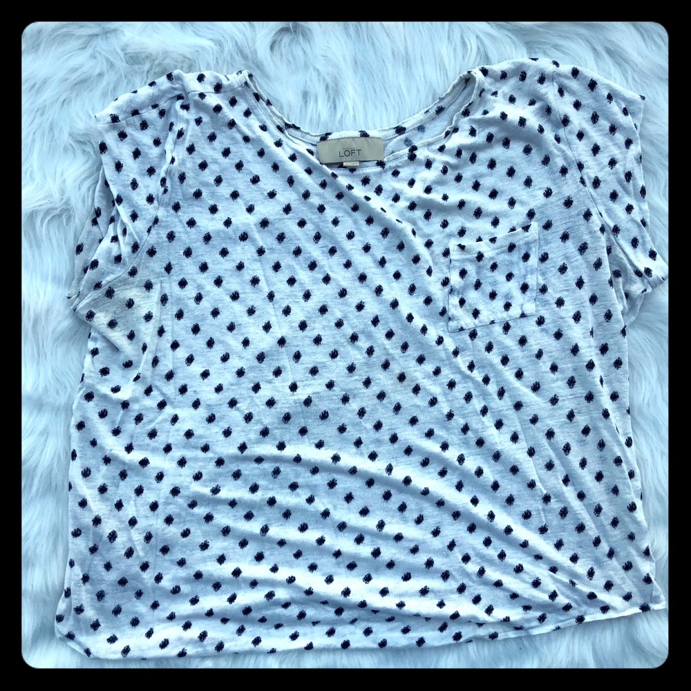 White Black Swiss Dot Pattern LOFT Shirt Size XL